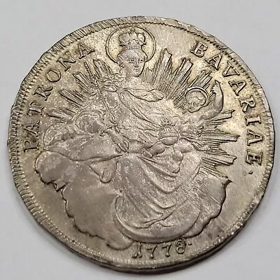 1778 Bavaria 1 Thaler Silver Madonna Taler AU W/ Old Cleaning Silver Crown *D329 • $149