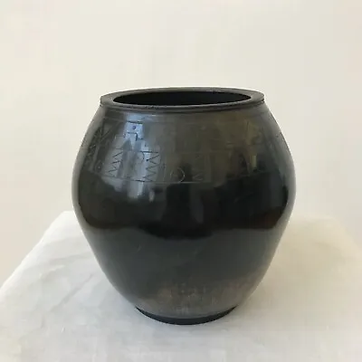 Vintage Blackware Black-on-Black Pottery Vase Signed • $148