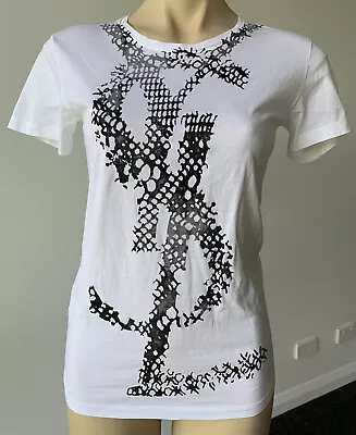 YSL YVES SAINT LAURENT PARIS Cotton Tee T-shirt Size 38 White Never Worn • £180.06