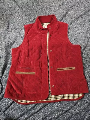 Orvis Quilted Diamond Pattern Vest - Deep Red LARGE BUTTON UP ZIP POCKETS  • $24