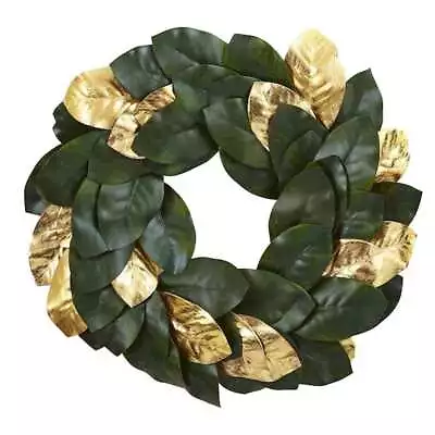 22in Golden Leaf Magnolia Artificial Wreath Thanksgiving Fall Family Blackfriday • $58.38