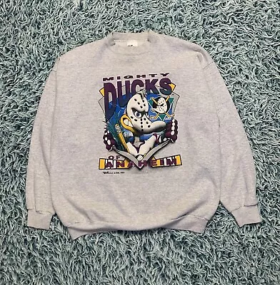 Vintage 90s Mighty Ducks Crewneck Raven Sweatshirt XL NHL HOCKEY • $61.47