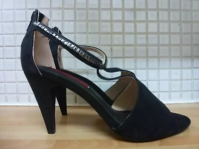 London Rebel T-Bar Mid Heeled Sandals Shoes Size 5/38 NEW* RRP £50 Black/Pewter • £19.99