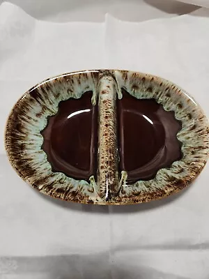 Vintage Brown XTRA Drip Glaze Divide Pottery Dish 10 In. Long • $20