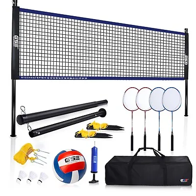 Portable Badminton/Volleyball Combo Set W/Net Volleyball/Rackets & Shuttlecocks • $84.98