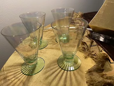 Morgantown Optic Footed Tumblers  Iridescent And  Uranium • $45