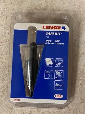 Lenox 30908-VB8 Vari-Bit Step Drill Bit 3/16  To 7/8  12 Sizes 1/4  Shank Black  • $24.50