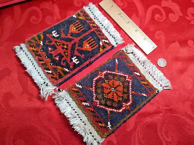 2 Vintage Persian Wool Rug Samples Miniature Doll House Size 4+x7+  Hand Woven • $9.99