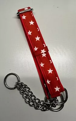 Martingale Half Check Choke Chain Dog Collar In Rustic Red Stars Design • £7.15