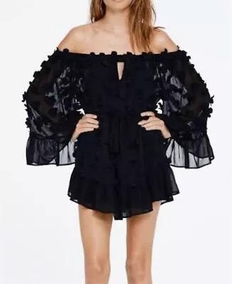 Alice McCall Pastime Paradise Playsuit Jumpsuit 3D Black Flowers Size 8 RRP$360 • $180