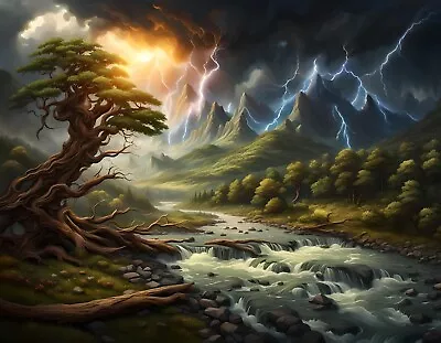 Storm Lightning Landscape Canvas Picture Print Wall Art • £14.95