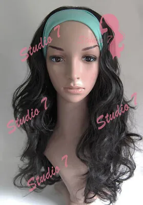 W46 Natural Black Brown 3/4 Hair Fall Long Curly Half Wig Hair Piece Studio7-uk • £15.66