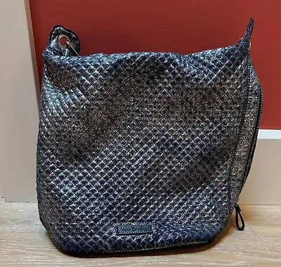 Vera Bradley Metalic Silver Navy Blue Shoulder Bag Microfiber Handbag Purse • $15