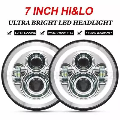 7 Inch Round LED Headlight DRL Light Chrome For Land Rover 90 110 Defender 2Pcs • $75.99