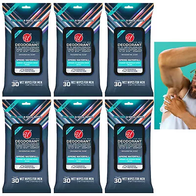 6 Packs Men's Deodorant Wet Wipes Cleaning Cloths Moist Towelette Fresh 180 Ct • $23.46