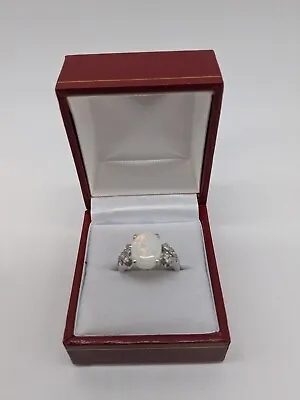 9ct White Gold Opal & Diamond Ring - Size K 1/2 • £199.99