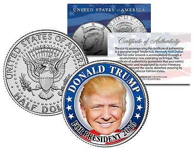 $8.95 • Buy DONALD TRUMP FOR PRESIDENT 2016 Colorized JFK Half Dollar U.S. Coin CAMPAIGN