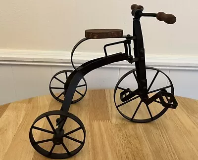 Vintage Small Tricycle Home Decor Black Metal And Wood Moving Parts Industrial • $25