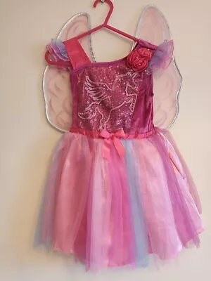 Girls Pink Unicorn Fairy Fancy Dress Up Outfit With Wings Age 2-3 Years X • £2.99