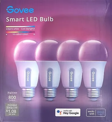 Govee Smart Light Bulbs WiFi Bluetooth 4 Count Multi-colored 800 Lumens • $21.99