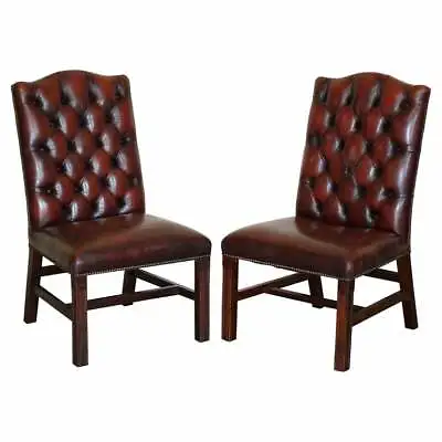 Nice Pair Of Oxblood Leather Vintage Chesterfield Gainsborough Side Chairs  • £950