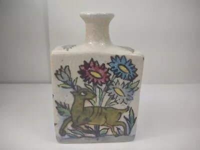 Pottery Barn Vase Deer Bird Floral Square Rectangle Pottery 7  Tall X 4.5  Wide • $24.99