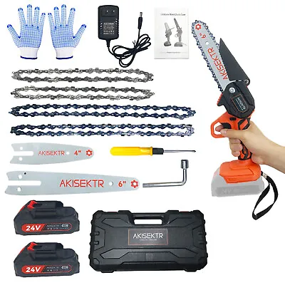 Mini Chainsaw Cordless 4Inch 6Inch Electric Chain Saw 24V 550W Battery Power US • $32.39