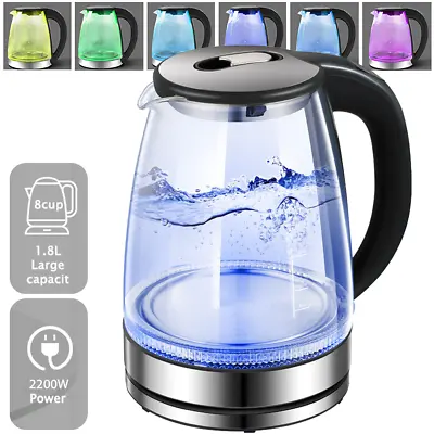 1.8L Electric Kettle Glass Temperature Control 7 Colors Change LED Fast Boiling  • £19.79