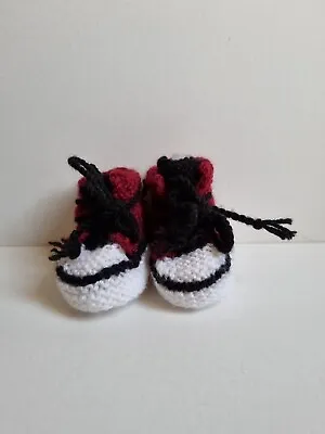 Handmade Crochet Baby Booties Converse Vans Style Lace Up Black White & Red • £6.50