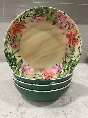 SET 4 Tropical Natural Wood Grain SALAD BOWLS Tommy Bahama Melamine Pink Floral • $21.99