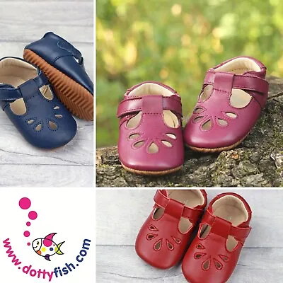 Dotty Fish Infant Girls Leather Baby Shoes Toddler 1st Walking Shoes T-Bar UK3-7 • £17.99