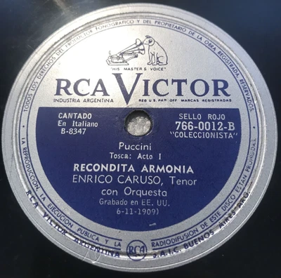 $28 • Buy Enrico Caruso - 10” Victrola 7660012 - 78 Rpm Record - Recondita Armonia