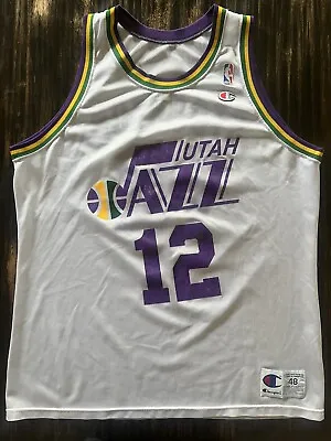 Vintage NBA Champion Jersey Utah Jazz John Stockton #12 Men XL 48 White Vtg Gold • $79.99