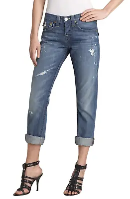 True Religion Jordan Straight Leg Distressed Paint Splatter Boyfriend Jeans 30 • $49