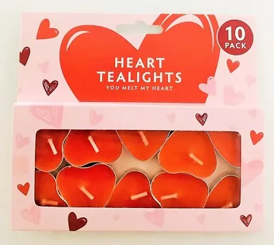 ❤️Tea Lights Candles 10 Red Love Heart Shape Wedding Engagement Romantic Dinner • £4.25