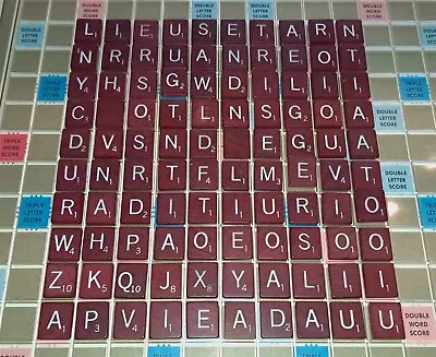 100 Scrabble Deluxe Burgundy Red Wood Letter Tiles A • $18