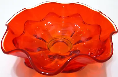 Vintage Viking Glass Bowl Dish Epic Crimped #6404 Persimmon Amberina 8 1/4  D • $40.49