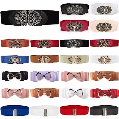 Women's Thick Buckle Wide Waist Belt Elastic Cinch Stretchy Corset Waistband • £3.35