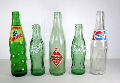 Lot Of (5) Vintage Soda Bottles Squirt Coca-Cola Royal Crown Pepsi • $18.95