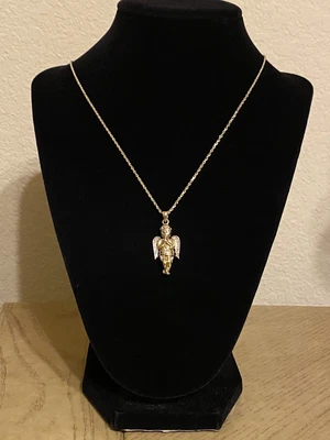 $725 • Buy 10K Solid Gold Angel Pendant With Diamonds & Chain Religious Necklace
