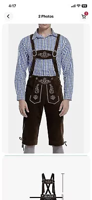 GloryStar Lederhosen Men German Bavarian Oktoberfest Leather Trousers Costume XL • $44.95