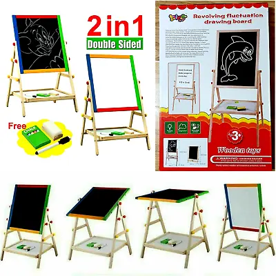 £19.90 • Buy 2 In 1 Wooden Easel Writing Drawing Art Magnetic White Board & Letter 100cm H
