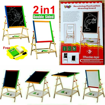 £19.90 • Buy 2 In 1 Wooden Easel Writing Drawing Art Magnetic White Board & Letter 100cm H