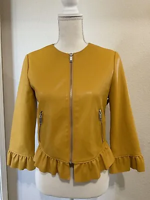 $27.50 • Buy Zara Yellow/Mustard Faux Leather Frill Hem Short Jacket Size Med