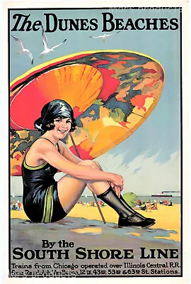Dunes Beach South Shore Line 1920s Vintage Style Travel Poster • $16.95