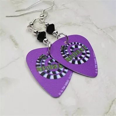 Beetlejuice Guitar Pick Earrings With Black Swarovski Crystals • $6