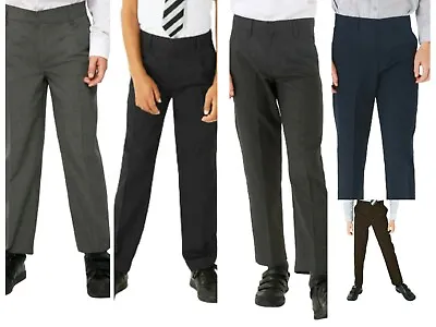 Boys School Trousers Regular Slim Plus Fit Uniform Black/grey/charcoal/navy Size • £8.53