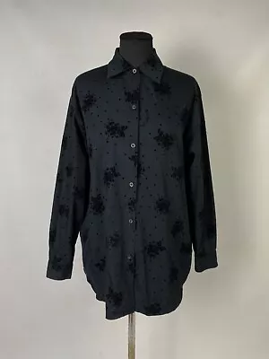 Moschino VNTG Rare Black Monogram Velvet Logo Baggy Button Shirt Size 42IT/US8 • $75