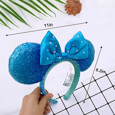  Sequins Bow Minnie Ears Mickey Mouse DisneyParks Ears Champagne Blue Headband • $14.61