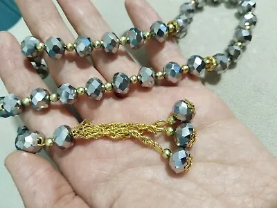 Rosary Muslim Islamic Prayer 99 Beads  Worry Tasbih Masbaha Golden  Gray Tasbeeh • $14.99